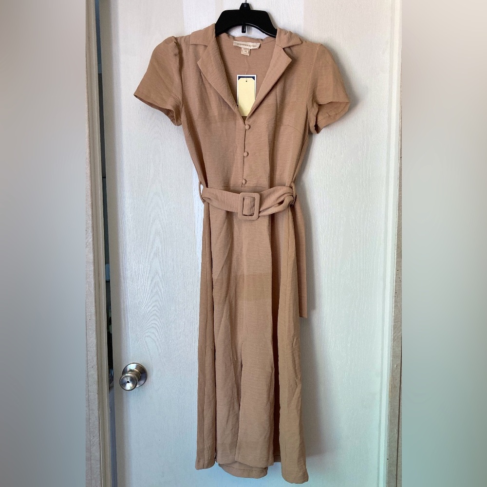 New Elegant Tan Button-Up Dress